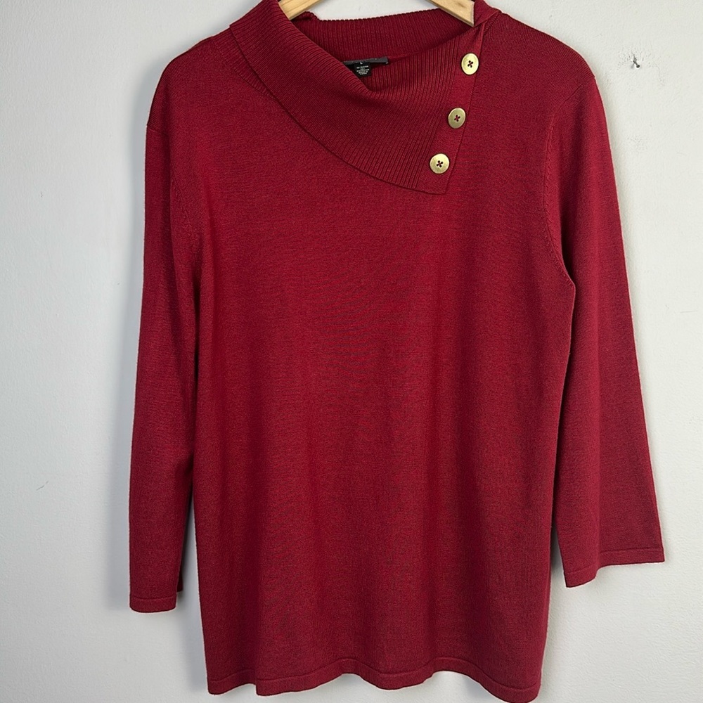 Investments Sweater Top Red Large Rayon Blend Buttery Soft Career Holiday Classy